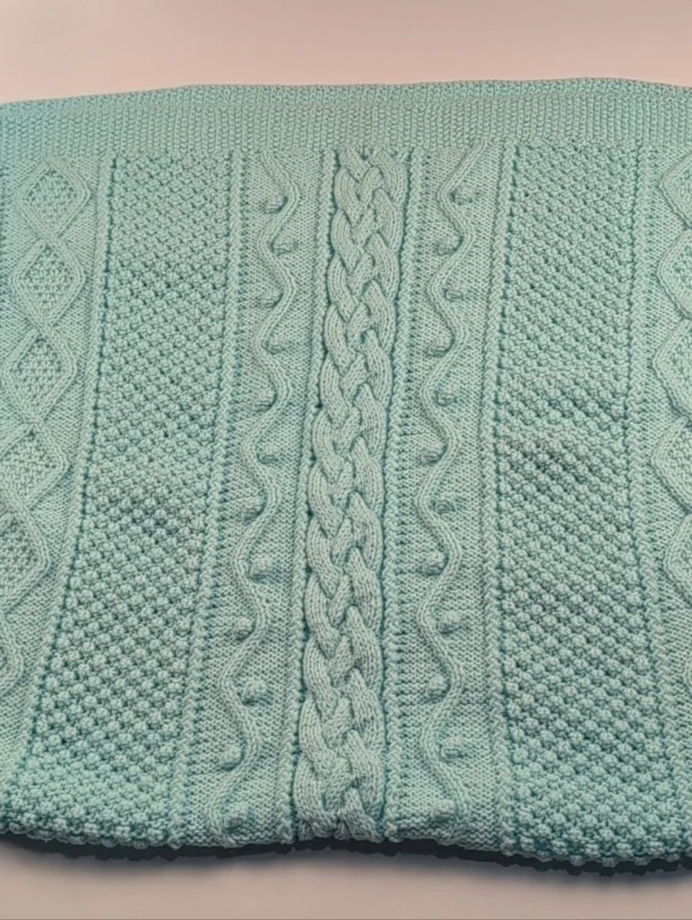 Baby Blue Cable Knit Blanket 33